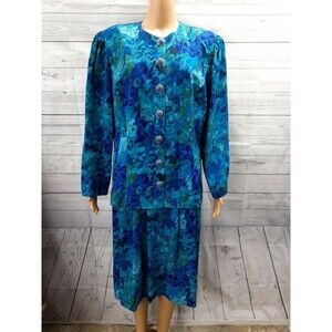 Vtg Jo Hanna York Skirt To outfit Joan Davis Sz 16 Blue Green watercolor